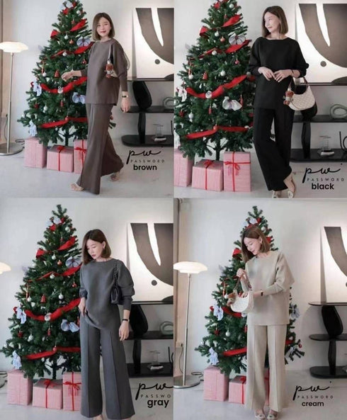 Women Knitted Batwing Pullover With Long Straight Cut Pant
